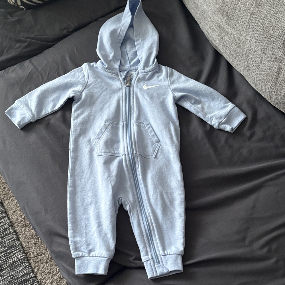 Nike Light Blue Hooded Baby One-Piece Romper